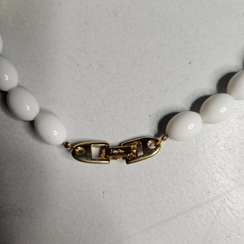 Vintage Napier Gold Tone Enamel‎ Bib Necklace Pink White Beaded Collar 80s Retro - Picture 5 of 6
